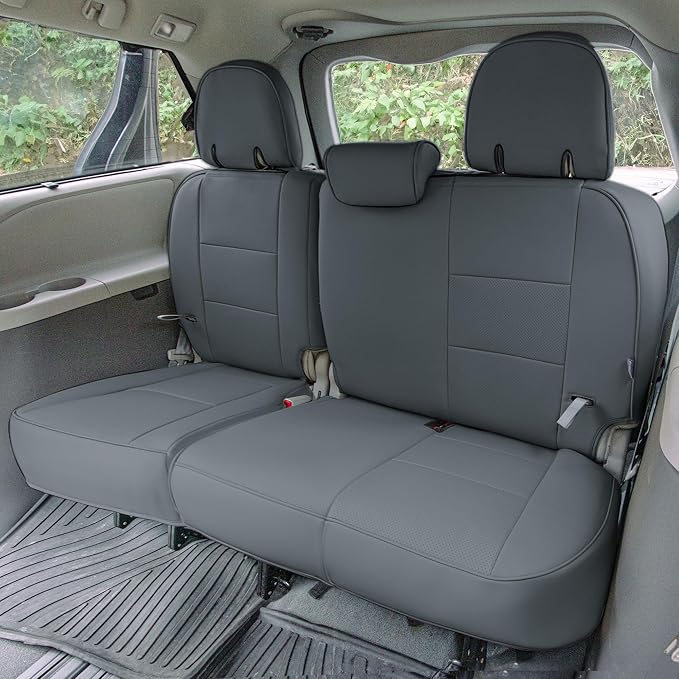 FH Group Custom Fit Car Seat Covers Specifically Made for 2011-2020 Toyota Sienna 8 Passenger, Full Set Solid Gray Faux Leather Automotive Seat Covers, Waterproof and Washable Seat Covers