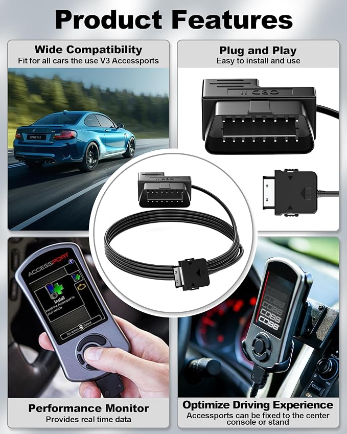 Access Port OBD2 OBDII Cable Adapter for Cord V3 Sub-aru Ford VW WRX STI Focus BMW Evo, OBDII Power Cable for All Cars that use V3 Accessports OBD2 Diagnostic Cable