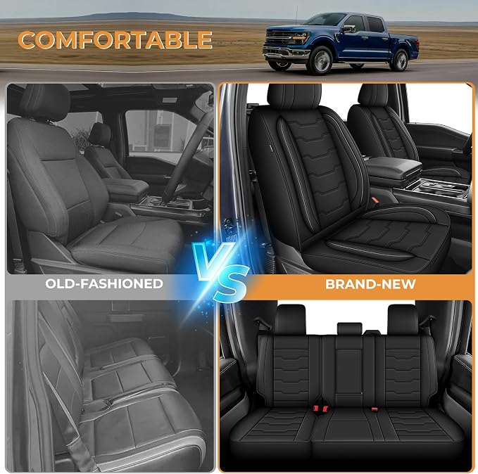 TTX LIGHTING Seat Covers for Ford F150 2009-2025 2026, F250 F350 F450 2017-2025 2026: 5 Seat Full Set Truck Pickup Seat Covers Custom Waterproof Faux Leather (#058 Black)