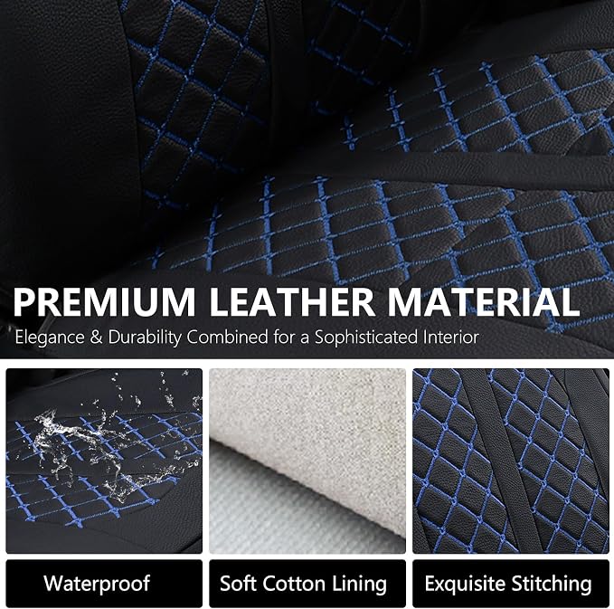 Truckiipa Custom Fit for Toyota Tacoma Seat Covers Front Leather Waterproof Car Seat Covers Fit for 2016-2023 Toyota Tacoma Double Crew Cab, Front Pair, Black&Blue