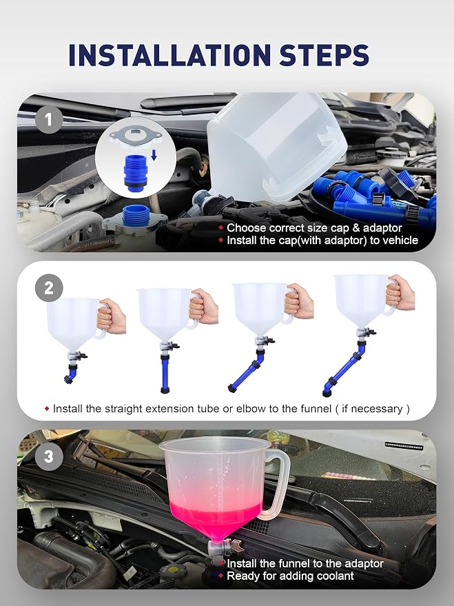 2026 Upgraded Coolant Bleeder Funnel Kit, Radiator Burping Funnel | Radiator Flush Funnel Kit, Car Coolant Air Bleeder Funnel Kit, Radiator Burp Funnel, Spill-Free Coolant Funnel Kit