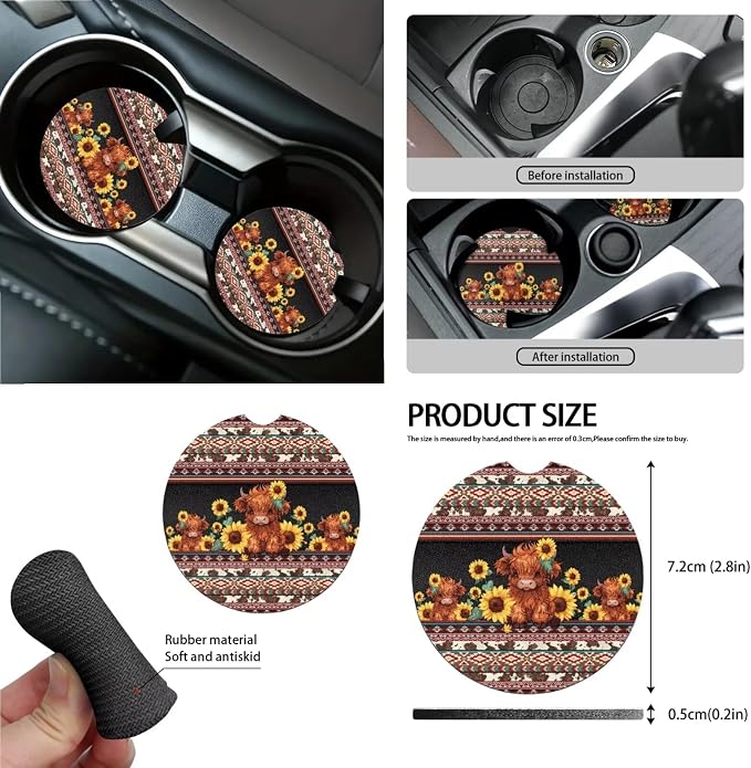 Aztec Tribal Geometric Pattern 15 PCS Interior Decoration for Car, Highland Cattle Sunflower Car Seat Covers Full Set Seat Belt Pads Coasters Car Trash Can Air Vent Storage Bag Keychain