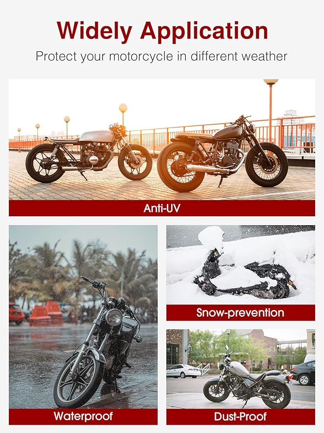 Puroma Motorcycle Cover Heavy Duty Scooter Cover Waterproof Outdoor All Season Universal Weather Quality Protection with Night Reflective, Lock Holes and Storage Bag Fits up to 97" Motorcycle Vehicle