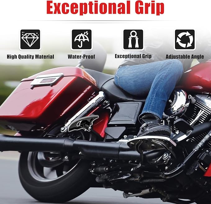 Goldfire Rear Passenger Large Floorboards Foot Pegs Bat Shape Footboards Motorcycle Accessories Compatible with Harley Sportster 883 1200 XL Touring Street Glide Electra Glide Softail Dyna, Black