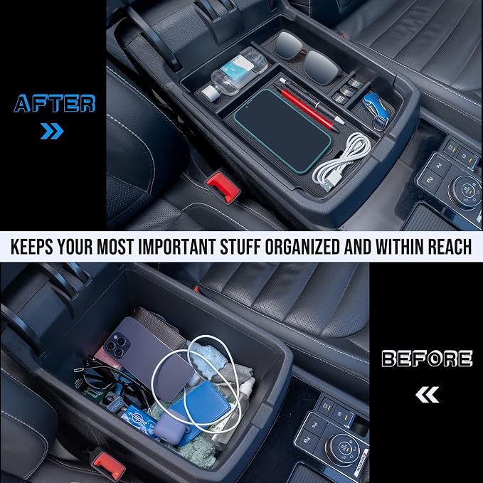 TOPINSTALL New Center Console Tray Compatible with 2018-2023 VW Atlas/Atlas Cross Sport, Armrest Organizer Storage Insert Interior Accessories, Won't Affect The Closing of The Lid (Doesn't Fit 2024)