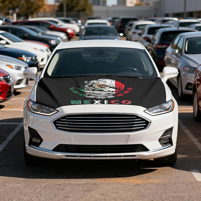 Mexico Flag Car Hood Cover, 4x5 Feet Car Bonnet Banner | Universal Fit, Elastic Polyester, Stretchable