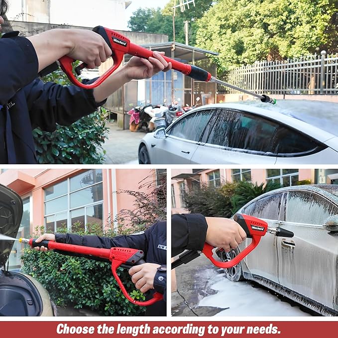 Pressure Washer Gun 5000PSI with Extension Wands, 40 Inch Pressure Washer Accessories with 1/4" Quick Connect Outlet, Car Wash Gun with 5 Nozzle Tips and M22-14mm to M22-15mm Adapters