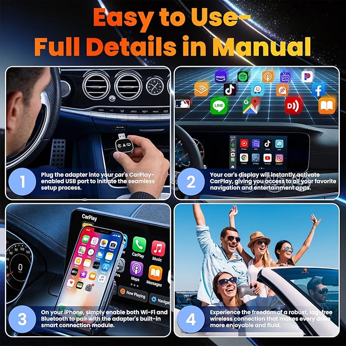 Wireless Carplay Adapter 3 in 1 2026 Updated Screen Mirroring Device for iPhone USB Cars with Bluetooth to Android Auto Video Input TV Watch Movies Airplay Smart Box on Interior Electronics Auxiliar
