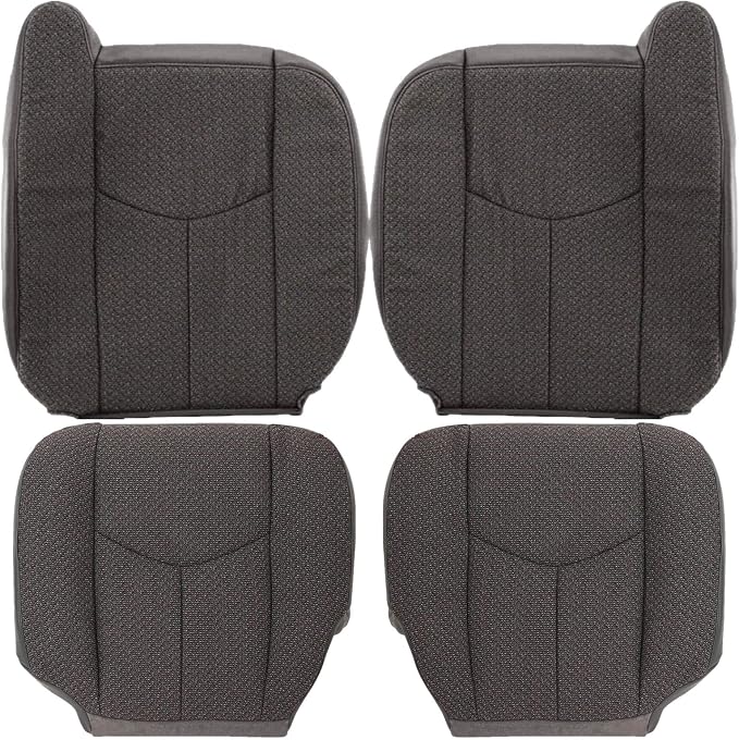 SecosAutoparts Driver & Passenger Side Bottom & Top Lean Back Dark Gray Replacement Cloth Seat Cover Compatible with Chevy Silverado GMC Sierra 2003 2004 2005 2006 2007