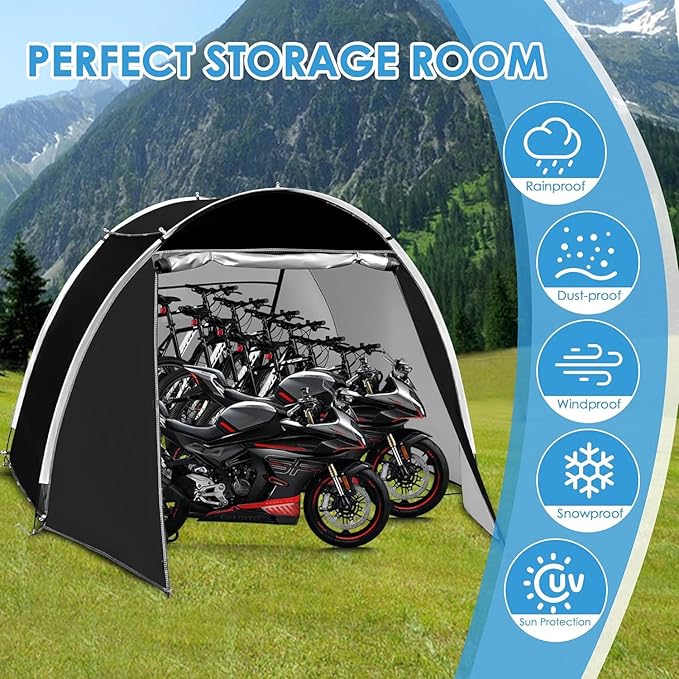 Bike Storage Shed Tent, 98.4 x 82.7 x 65 in,Outdoor Portable Bike Storage, 210D Oxford Fabric PU4000 Waterproof, 2 Rolling Doors, Store 4~8 Bikes, Motorcycles or Large Motorcycles, Without Floor