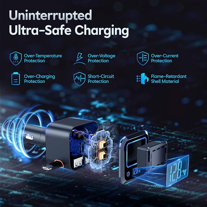 Retractable Car Charger, 6 in 1 Magnetic Cars Solid Aroma Diffuser with 97.5W USB C Fast Charging Car Phone Chargers Adapter, Voltage Display for iPhone 17 16 15 14 & Android—Shop Offers Scent Refills