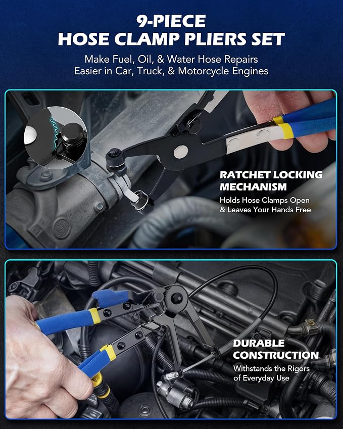 Orion Motor Tech 10pc Snap Ring Pliers Set & Fuel Line Disconnect & Hose Clamp Pliers Tool Set, Bundle