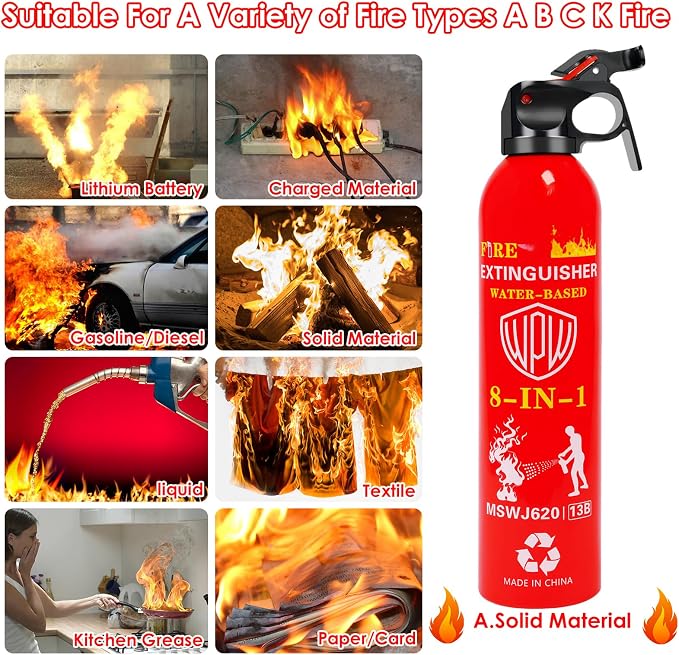 Large Upgraded 8-in-1 Fire Extinguisher for Home (3 Pack 21oz Each) with Wall Mount Portable Fire Extinguisher For Vehicle Car Boat Kitchen Emergency Supplies, Water-Based Solution For A, B, C, K Fire