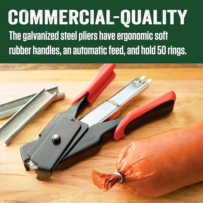 LEM Products Spring-Loaded Hog Ring Pliers, 100 Galvanized Steel Rings, Red and Black (Pack of 5)