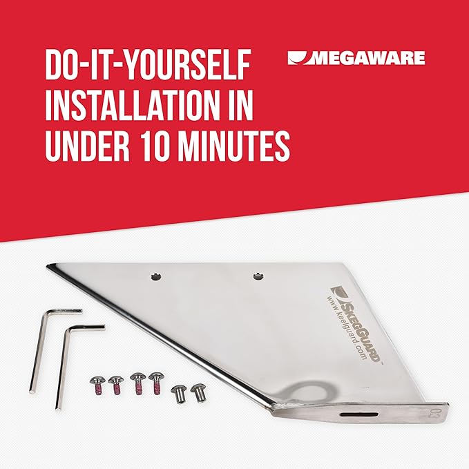MEGAWARE KEELGUARD 27261 SKEGGUARD Fix Broken Motor Skeg, Prevent Damage | Protects skeg from wear and minor impacts, restores function to damaged or broken skegs, 316-Stainless steel with drain