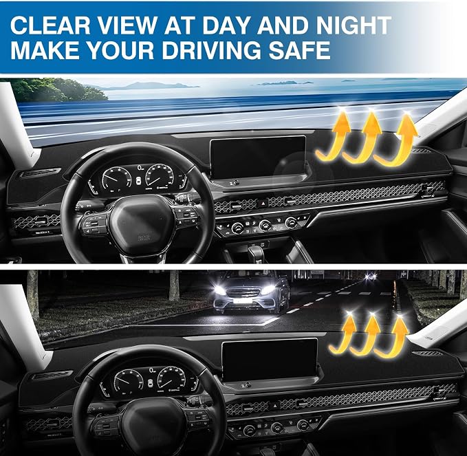 KUST Black Dash Cover for Honda Accord 2023-2026 Dash Carpet Polyester Dashboard Cover Non-Slip Dash Protector Interior Accessories for Accord Custom Fit Dash Mat Sunshade Windshield No Glare