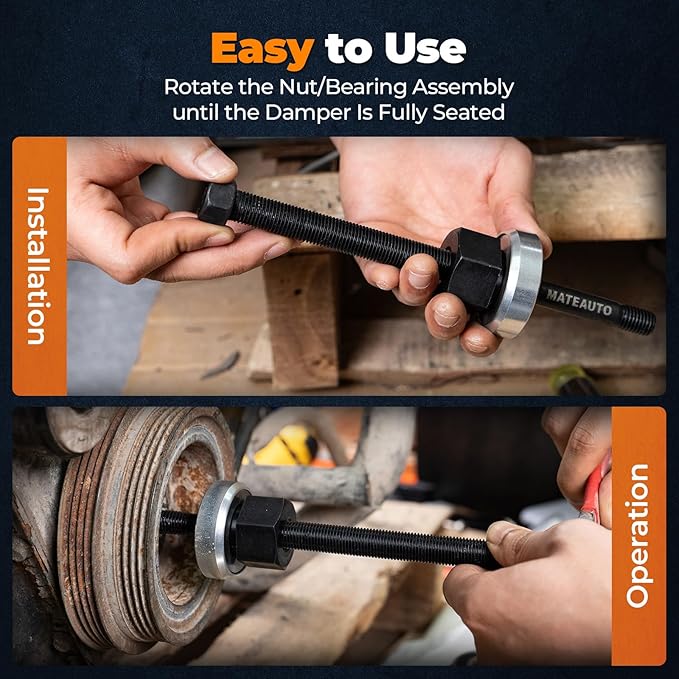 5Pcs Harmonic Balancer Installer Set, Long Reach Crank Pulley Underdrive Pulley Damper Installation Tool Kit with 4 Adapters, Nut Bearing, Washer Compatible with GM V8 and V6 Engines