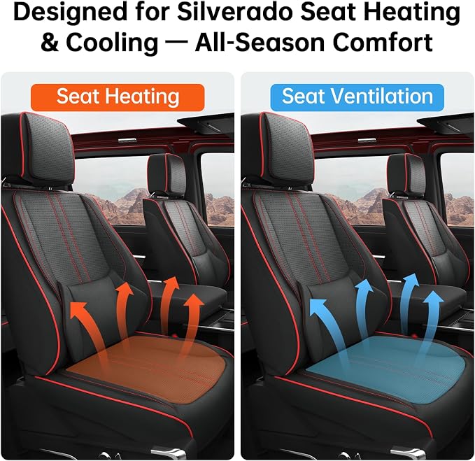 W&PMAX Custom-Fit Red Seat Covers Full Set for Chevy Silverado & GMC Sierra 2007–2026, Fit 1500/2500/3500HD Crew/Double/Extended Cab, Waterproof Leather Truck Seat Protectors