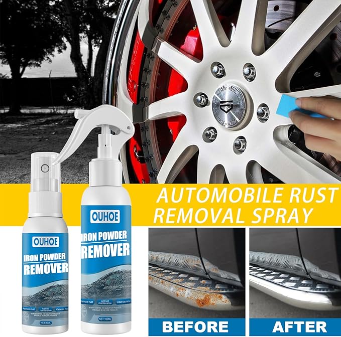 Iron Powder Remover, 100ml Iron Remover Car Detailing, Multipurpose Car Rust Removal Spray, Safe Instant Iron Powder Remover Spray Car Iron Remover for Wheels, Paint, Brake (1pc 1oz)