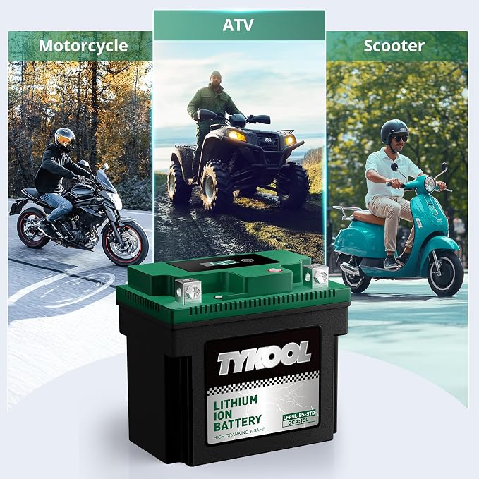 TYKOOL LFP5L-BS-STD Lithium Battery, Replaces YTX5L-BS, 150CCA Fits for Motorcycle ATV Scooter, Compatible with Honda Ruckus NPS50 CRF230F Yamaha Raptor 90, Digital Readout, Polarity [- +]