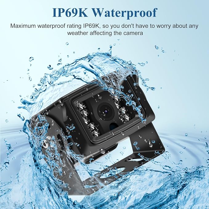 Wired Reverse Rear View Backup Camera 7" 1080P AHD Monitor, IP69K No Water Leakage Camera, Night Vision, Vibration-Proof 10G for Excavator/Tractor/Truck/Caravan/Skid Steer/Heavy Equipment BX71