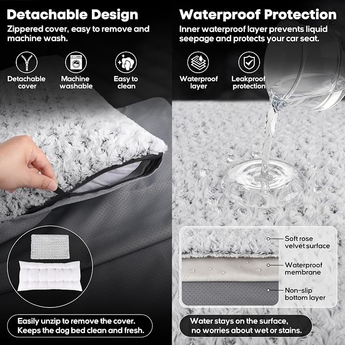 Loiion Dog Car Bed with Removable Washable Cover, 53.5x28in | Non Slip Travel Dog Bed, Waterproof Dog Bed Car Seat Fits SUVs Sedans Trucks, Machine Washable Cover With Zipper, 3in