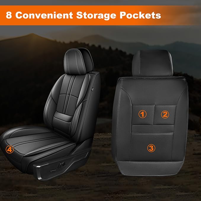 for Ford F150 Seat Covers 2009-2024 2025 2026 | F250 F350 F450 2017-2025 2026 Seat Covers Super Duty, Leather Waterproof, Custom Fit for Ford(2 Front Set, Black)