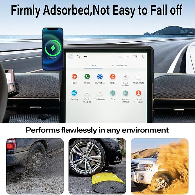 Car Phone Holder for 2021-2025 2026 Ford Mustang Mach-E Accessories Apply to 15.5 Inch Touch Screen 15W Fast Wireless Charger Screen Fixed Clip Cell Phone Mount Hands-Free 360° Rotation