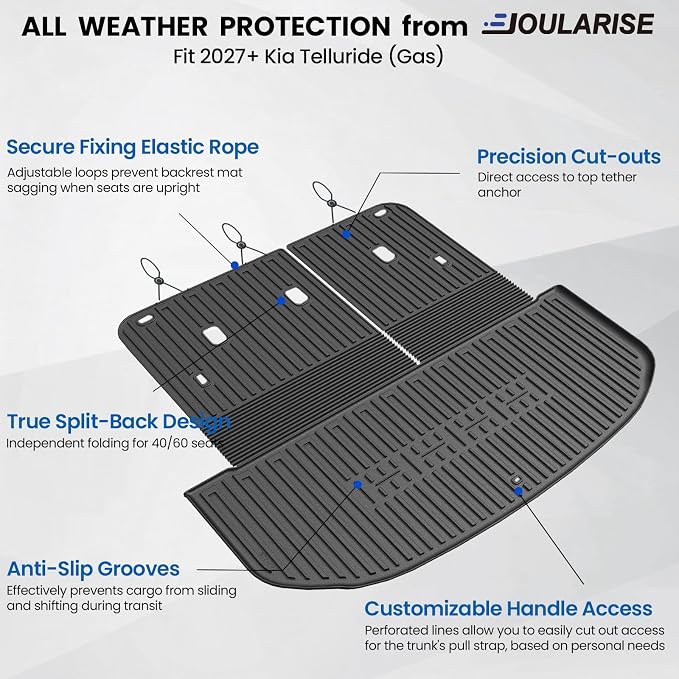 Cargo Liner Backrest Mats for 2027 Kia Telluride 7&8 Seats Gas Only, All Weather TPE Cargo Trunk Mat Seat Back Protectors Accessories