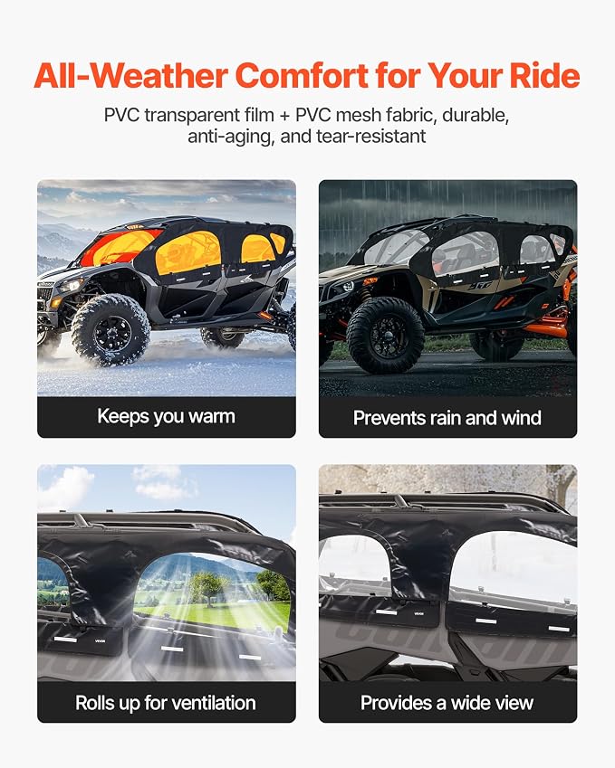 VEVOR Cab Enclosure Upper Doors, Compatible with Can-Am Maverick X3 MAX 4-Seater 2017-2024, Soft Upper Doors, Windproof Upgraded Zipper UTV Soft Side Window Kit, Work with Roof and Partial Windshields