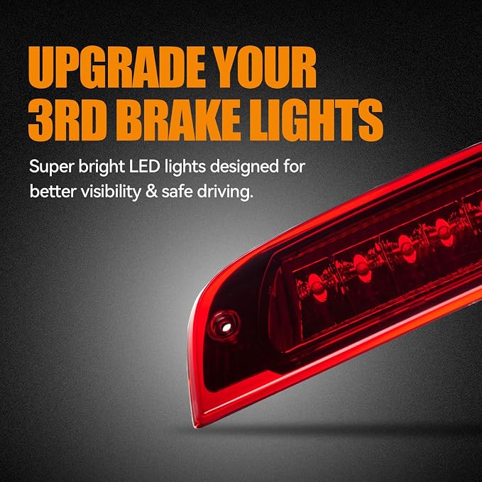 Third 3rd Brake Light LED for 2002-2007 Jeep Liberty, High Mount Rear Brake Lights Assembly for 02-07 Liberty, Waterproof Center Cab Lamp Stop Light (Red)
