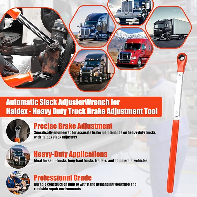 Air Brake Adjustment Tool Kit 4-PCS Set for Heavy Duty Trucks, with Ratcheting Wrenches (5/16" 7/16" 9/16") and Fork End Release Tool for Long Haul Trucks & Trailers