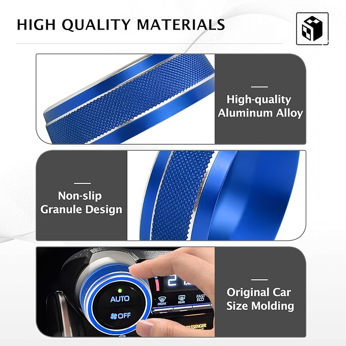 for Toyota RAV4 2019 2020 2021 2022 2023 2024 2025 Accessories, 6PCS Aluminum Alloy Knob Cover Trim Kit - Push Start, AC & Volume Dial (Blue)