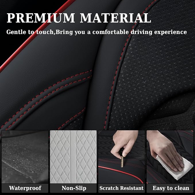 Coverado Front Seat Cover, Car Seat Cover Winter, 2PCS Car Seat Protector, Seat Covers for Cars, Breathable Faux Leather Car Seat Cushion, Car Seat Protector, Black Car Seat Covers fit Most Vehicles