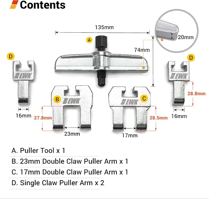 EWK Camshaft Sprocket Pulley Puller Removal Tool Kit for VW Audi V6 V8 T40001, Adjustable Multi-Arm Pulley Removal for Timing Service