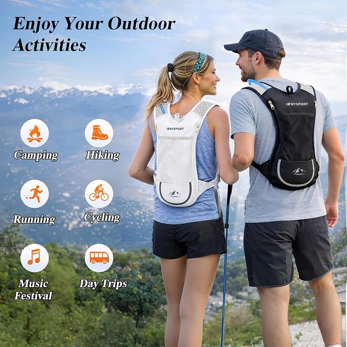 2 Pack Hydration Backpack Pack with 2L Hydration Bladder, TNYSPORT Lightweight Breathable Water Backpack with 3 Layer Pockets, Reinforced Shoulder Straps for Hiking Running Cycling