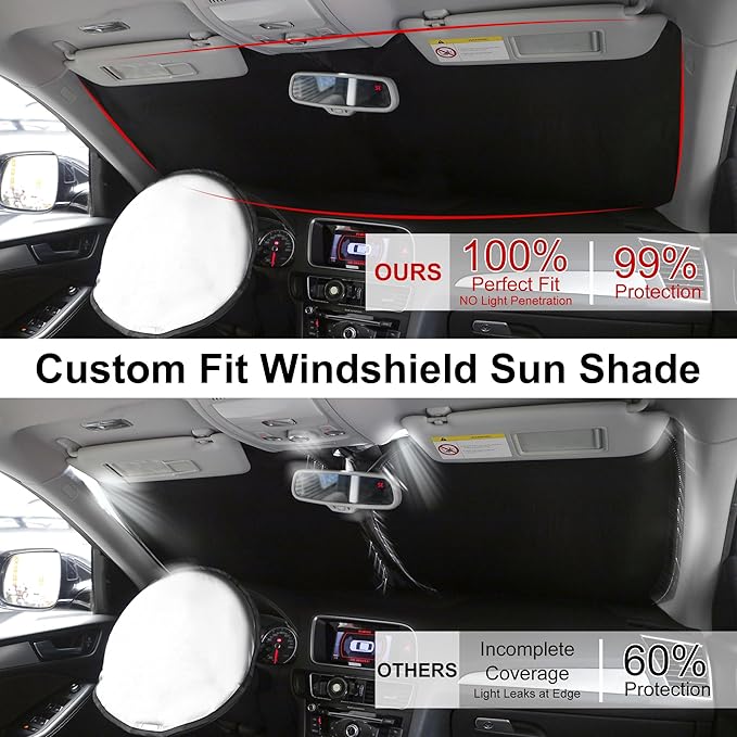 Front Windshield Sun Shade Foldable Front Window Sun Shield Visor Custom Fit for 2019-2024 Fo-rd Ranger Block UV Rays Car Accessories Heat Keep Car Cooler