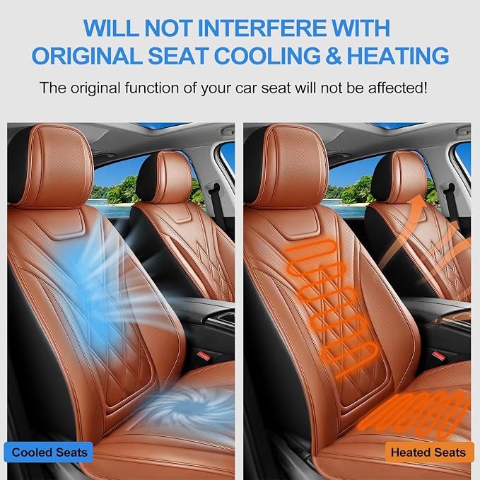 Car Seat Covers Compatible with Ford Focus 2009-2018 - Waterproof & Breathable Luxury Leather All-Weather Seat Cushions Protectors, Airbag Compatible, Only 2 Front seat Covers (Brown)