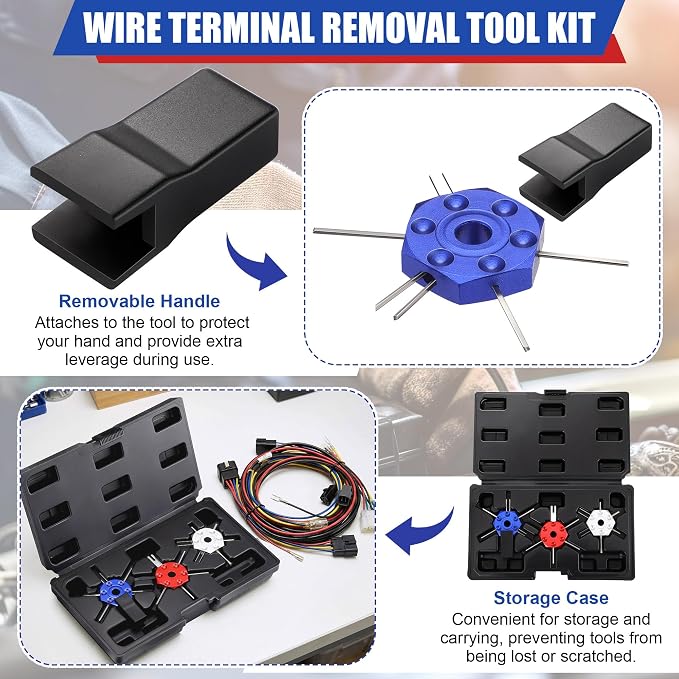 Dreyoo Terminal Pin Removal Tool Kit with Storage Case, 3 Pcs Automotive Wire Harness Depinning Tools, Electrical Connector Terminal Pin Extractor, Safe Wire Release for Car, Motorcycle, Household