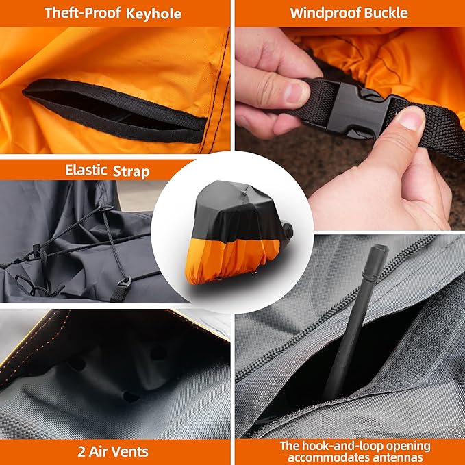 420D Motorcycle Cover Waterproof Outdoor, Fit for Cruiser Models Harley Davidson Iron 883, Fat Boy, Softail Slim, Softail Standard, Street Bob 114, Sport Glide with Storage Bag