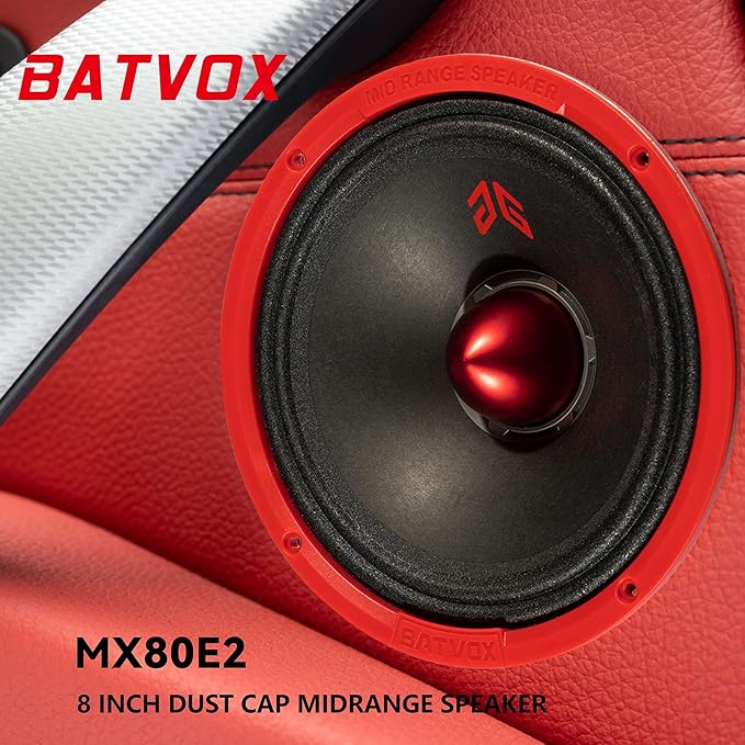 MX80E2 Loudspeaker 8 Inch Midrange 640 Watts 4 Ohms Red Bullet, Premium Quality Audio Door Speakers for Car or Truck Stereo Sound System, Red (2 Speakers)