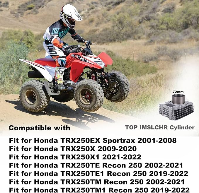 72MM Big Bore Cylinder Piston Ring Top End Kit Compatible with Honda TRX250 TRX250EX X TE 2x4 ES 2002-2025 12100/12251-HN6-000