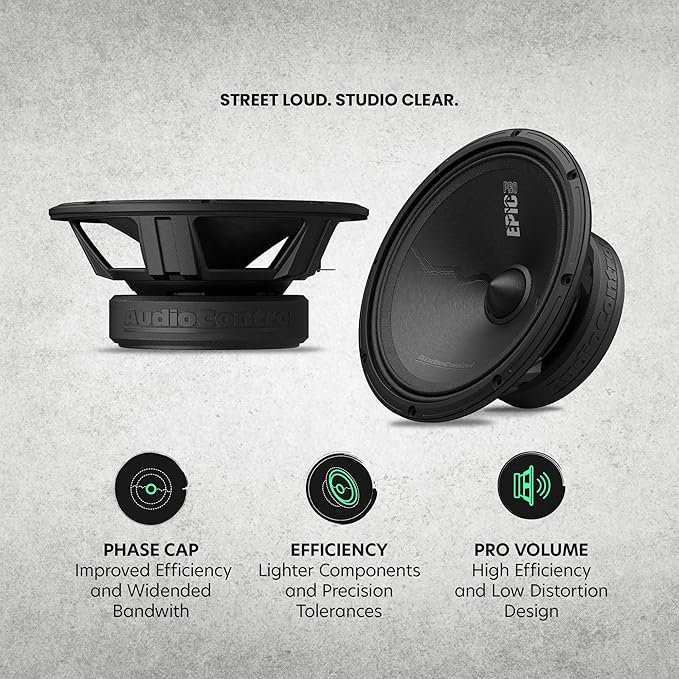 AudioControl EPICPRO8X Epic PRO 8” Midrange Car Speakers Set (Pair), 350W Max, 4 Ohm, Rear or Front Door Speakers for Truck or Car Audio System, Pro Audio High SPL Component Speakers