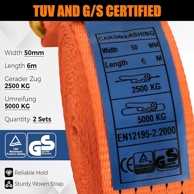2" x20' Ratchet Straps, Double J Hook Heavy Duty Cargo Strap, 11000LBS Breaking Strength, Standard Tie Downs Ratcheting Strap for Cargo Vans, Trucks, Trailers - 2 Pack