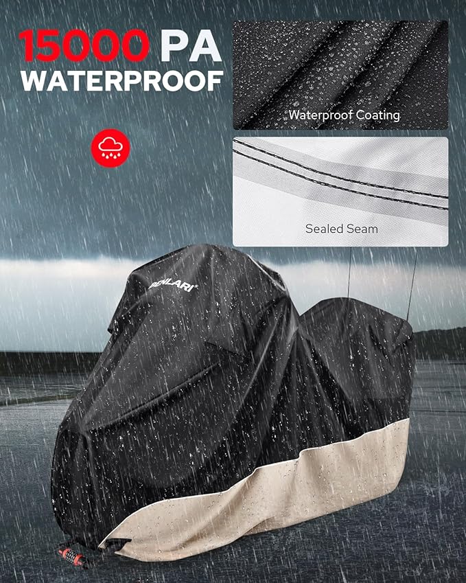 Benlari Waterproof Motorcycle Cover with Side Top Box Compatible with Harley Davidson Touring Ultra Limited Street Glide Road Glide Electra Glide Outdoor All Weather Protection, XL,116" x 47" x 53"