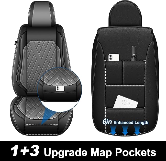 Seat Covers Fit 2009-2026 Ford F150 & 2017-2026 F250/F350/F450 | Super Duty Waterproof Truck Leather Seat Covers Protectors Scratch-Resistant (Black & Gray)