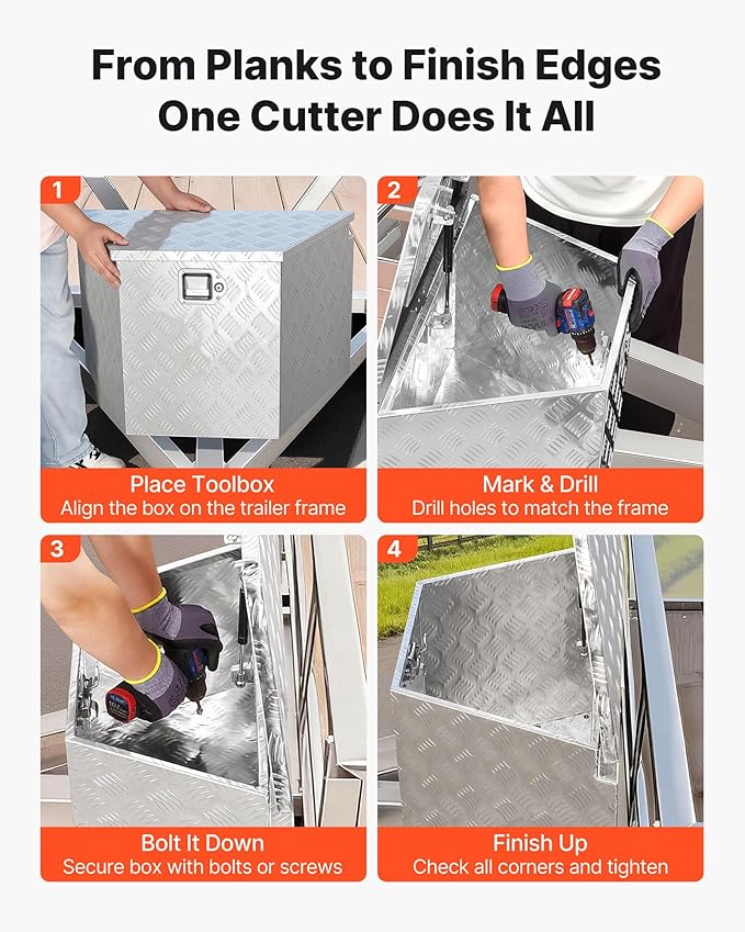 VEVOR Trailer Tongue Box, Heavy Duty Trailer Tongue Tool Box Storage Organizer with Lock & Keys, Utility Tool Chest for Pickup Truck Bed, RV, SUV, Off-Road Vehicle, Aluminum, 29" x 16.1" x 18", Silver
