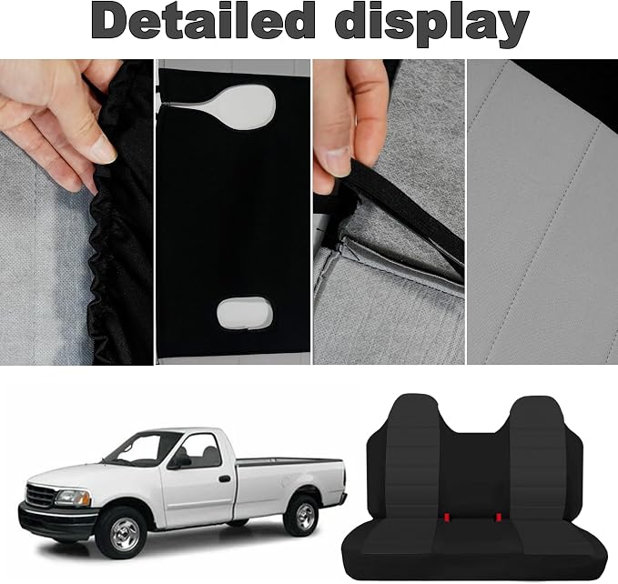 Custom Bench Seat Covers for Ford F150 F250 F350 1992 1993 1994 1995 1996 1997 1998 Heavy Duty Cloth Protector Interior Accessories，Waterproof & Machine Washable - Black