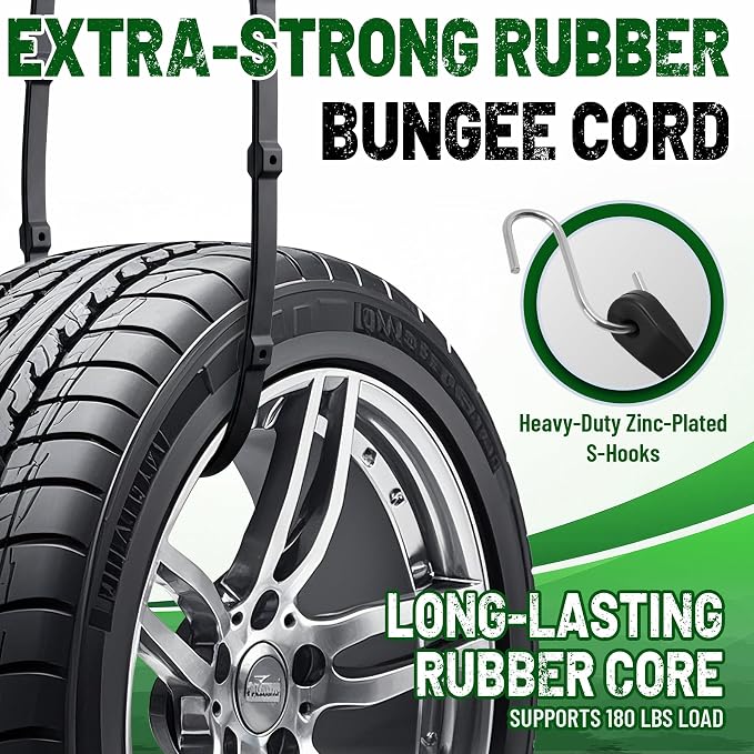 Adjustable Bungee Cords with Hooks (10 Pack) – 31" Heavy Duty EPDM Rubber Tarp Straps, 6-Way Adjustable Length, Max Stretch 2X, Load 180+ LBS, Crimped S Hooks for Cargo, Trucks, Camping