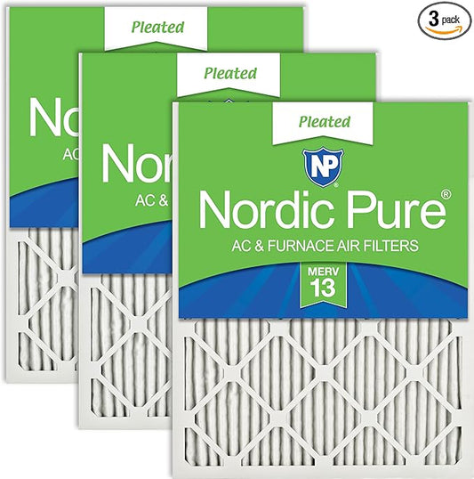 Nordic Pure 12x20x1 (Actual Size: 11 1/2 x 19 1/2 x 3/4) Pleated MERV 13 Air Filters 3 Pack